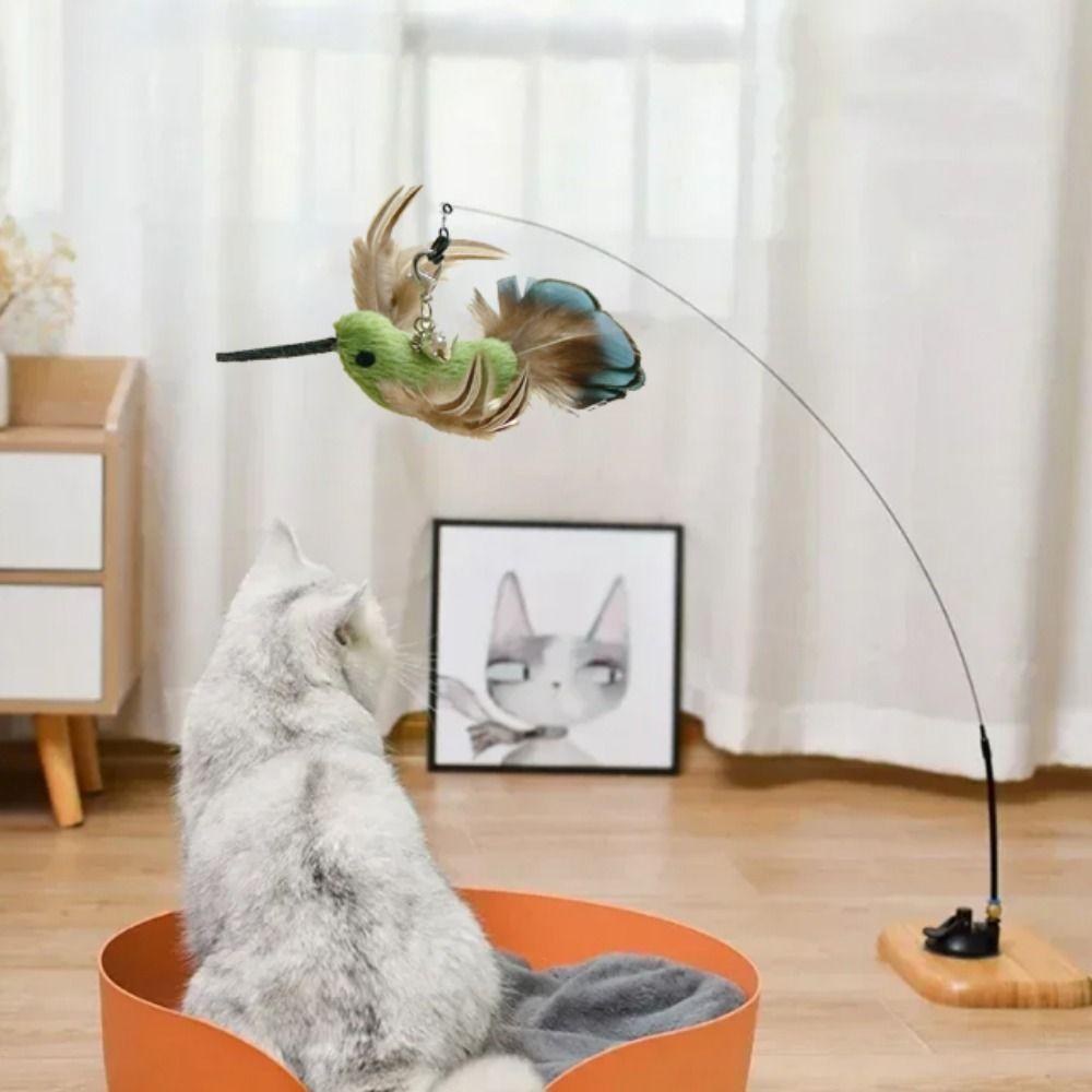 Simulated Bird Cat Stick Head Cat Teaser Stick Colorful Cat Teaser Stick Replacement Head Suction Cup Teaser Feather Bird