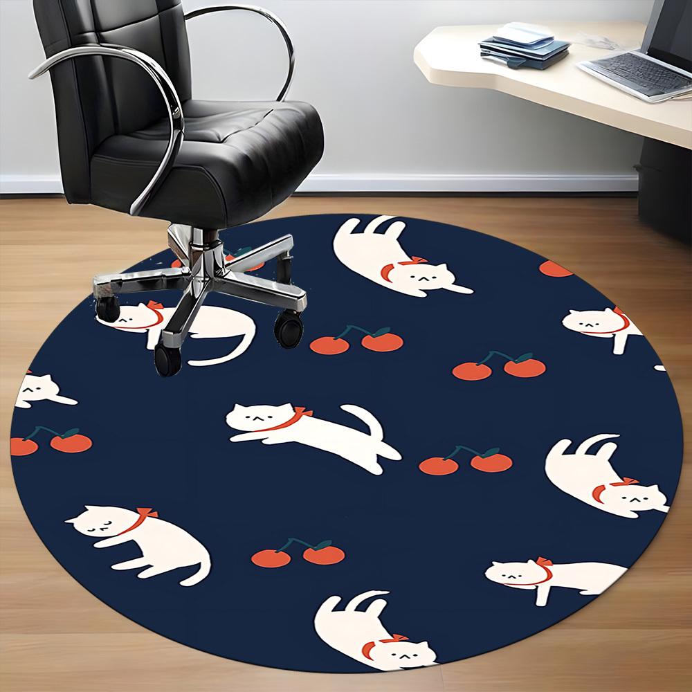 1 Stück Kirschkatzen Büro Runder Teppich, Unter Bürostühlen Schlafzimmer Wohnzimmer Heimdekoration, Raumdeko