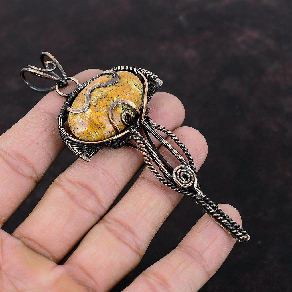 Fossil Coral Pendant Copper Wire Wrapped Gemstone Pendant Handmade Copper Jewelry Stylish Pendant Natural Fossil Coral Jewelry Gift For Mom