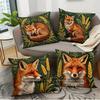 Vintage Embroidery Fox Decorative Throw Pillow Covers Pattern Cushion Cover Suitable for Sofa Bedroom Car Pillow Cover