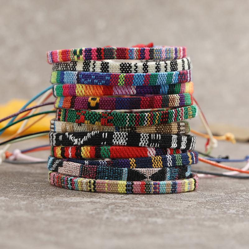 Dames Heren Gevlochten Armband Mode Weefsel Handgemaakte Textiel Bangles Vintage Sieraden Boho Touw Armband Patroon 1PC