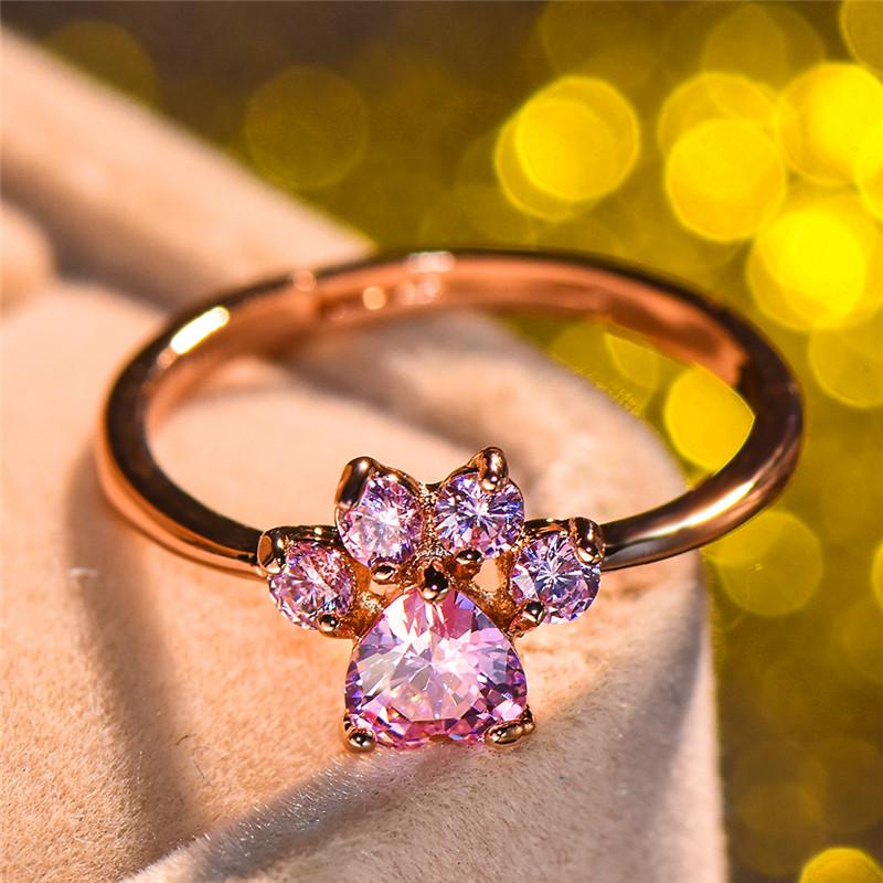 Cute Female Bear Paw Cat Claw Adjustable Ring Rose Gold Color Open Wedding For Women