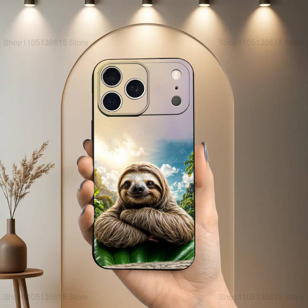 Animal Funny Sloth Cute Phone Case For iPhone 17,16,15,14,13,12,11 Plus,Pro Max,XS,X,XR,SE,Mini,8,7,Soft Silicone Black Cover