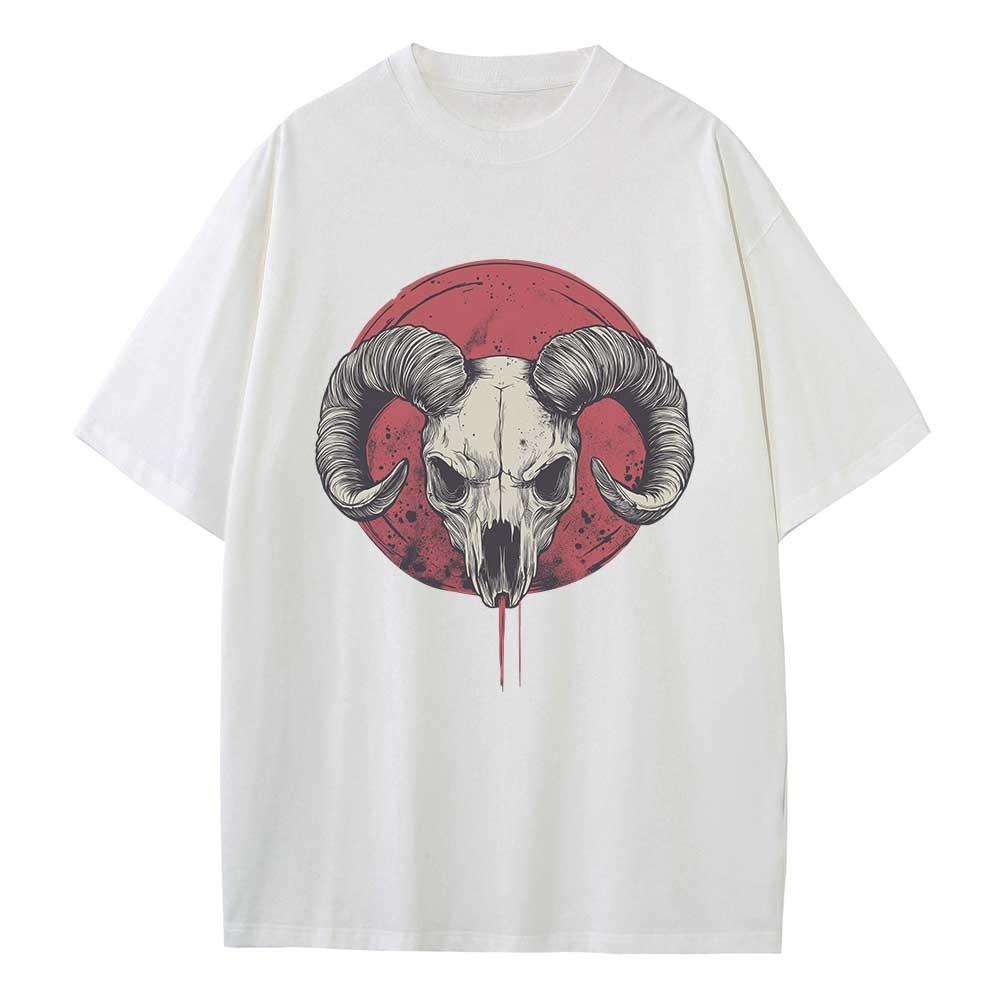 Katoenen T-shirt Grafische T-shirts Baggy Verlaagde Schouders Oversized Korte Mouwen Design Kleding Ram Schedel Grafisch Unisex Tops