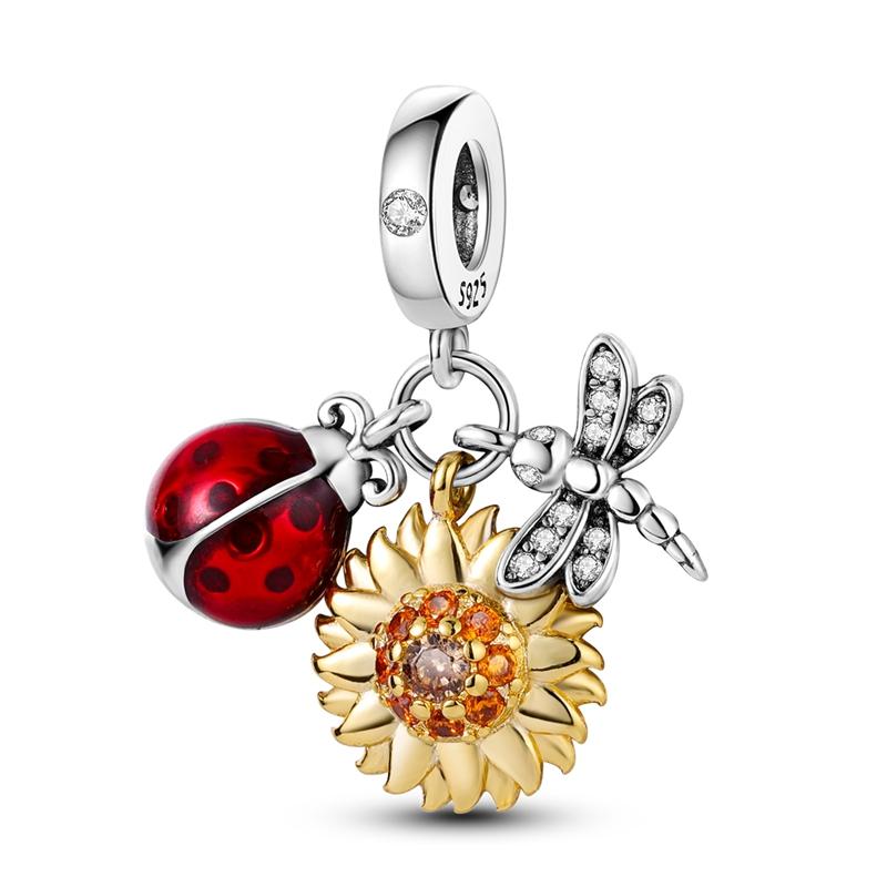 Fashion Copper HeartShaped Golden Sunflower Charm Bead Charms Pendants Compatible With Authentic Bracelets Necklaces Do It Yourself Party Jewellery