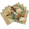 4/6 Stück Elegante Florale Tischsets - Rechteckig Leinen, Maschinenwaschbar, Herbstlaub & Weißblumen-Design, Perfekt für Thanksgiving, Familie