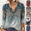 Women's V Neck Long Sleeve Loose Fit Floral Print T-Shirt Top Casual Blouse