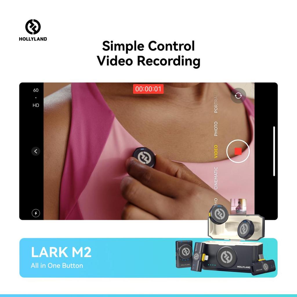 Hollyland Lark M2 Wireless Microphone for iPhone/Camera/Android/PC, 48kHz/24-bit High Fidelity Audio, 300m Range,  YouTube, Vlog, Streaming