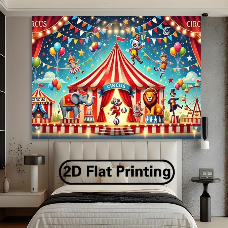 One 2D Flat Banner, Showcasing an Amazing Animal Circus Performance, Made of Polyester Fabric