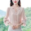 Frühling Herbst Neue Elegante Chiffon Hemd Blütenblatt Kragen Bandage Top Frauen Mode Alle Spiel Blusen Langarm Büro Y2k Kleidung