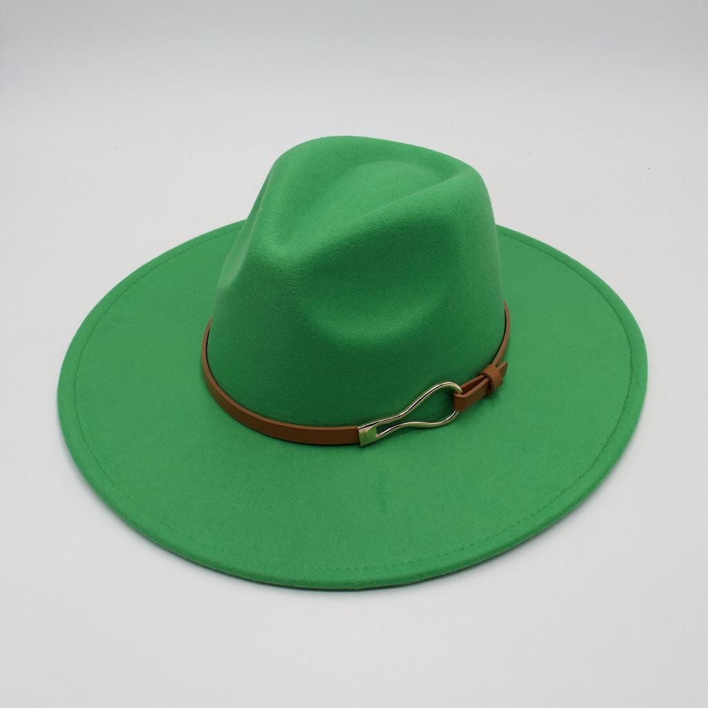 9.5Cm Big-Brimmed Top Hat, Foreign Style Jazz Hat, Retro Felt Hat Temperament, British Style Belt Buckle Woolen Hat