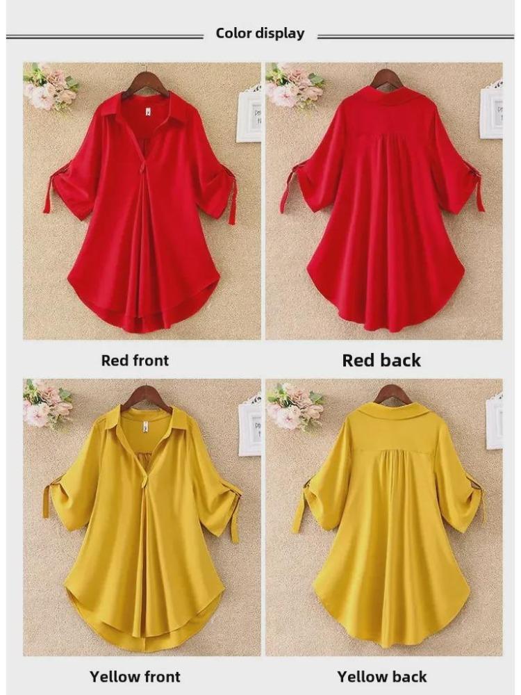 2022 Summer Women Chiffon Shirt Loose Fit Mid Length Slim Waist Design