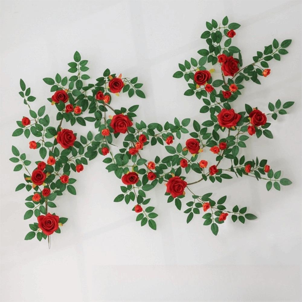 Realistic 190cm Artificial Rose Vine DIY Rattan Vine Silk Flowers Rattan Hanging Rose Wedding Decor