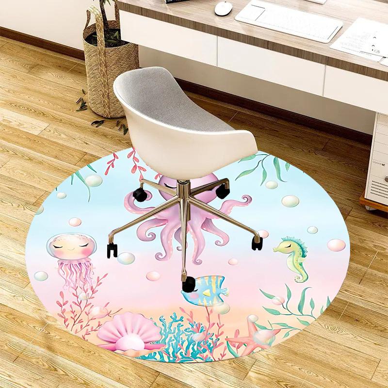 1PC octopus seahorse Non-Slip Floor Round carpet, Office, family, bedroom, Large Area Rug Indoor Rugs, Durable Polyester-Z0406