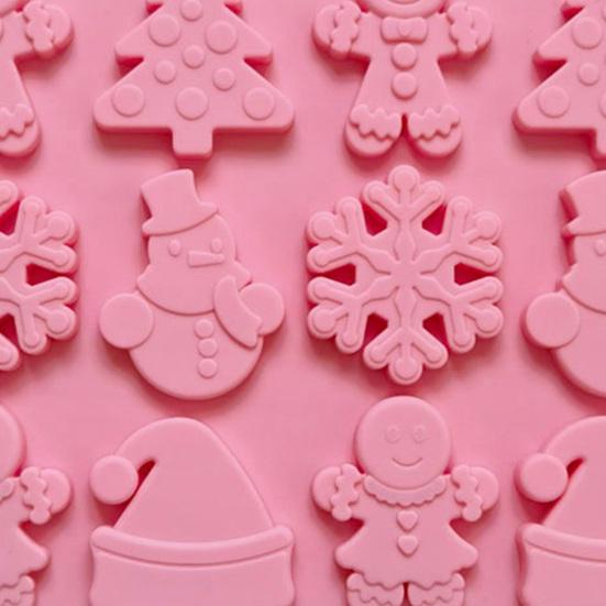 Christmas Silicone Mold 12 Cavities Snowman Tree Hat Cookie Man Non-stick Food Grade Easy Release DIY Fondant Chocolate Candy Biscuit Jelly Ice Cake