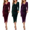 Robe femme hiver Sexy col en V mince grande taille taille hanche enveloppement Vintage Sexy couleur unie manches longues dames