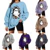 Women's Neck Long Sleeve Casual Loose Fit Sweatshirt Pullover with Color or Small Halloween Print