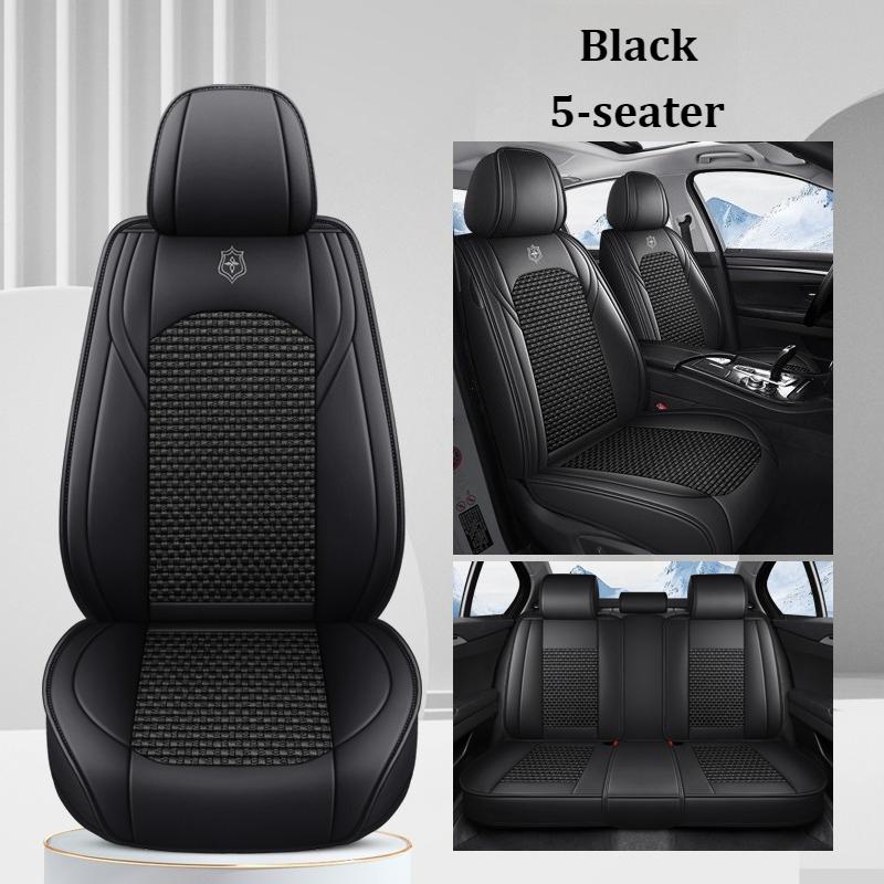 Premium 5 Seat Car Seat Covers PU Leather Ice Silk Fabric Full Coverage Split Headrest Non Slip Durable Universal Fit 95% Cars