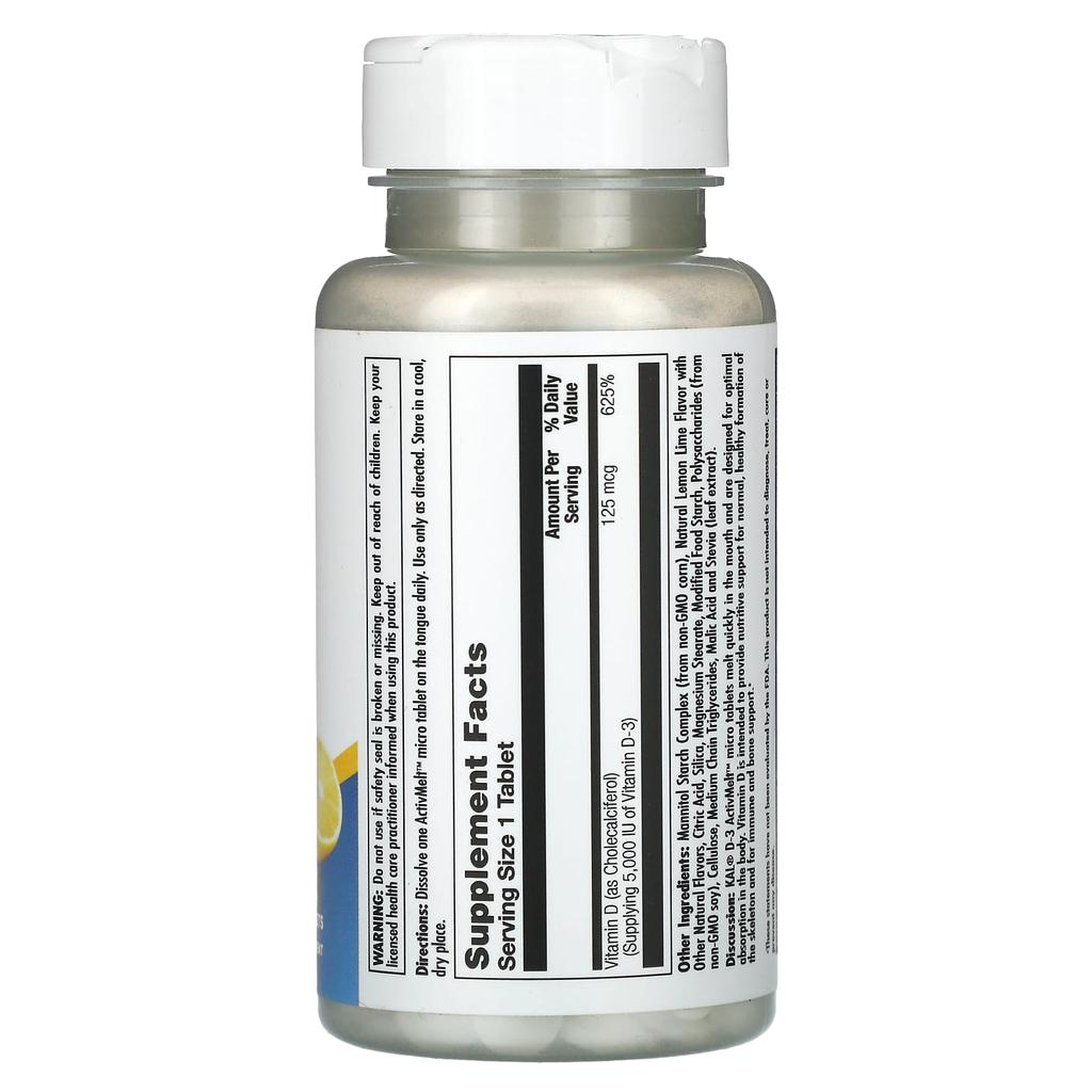 D-3, Lemon Lime, 125Mcg(5,000Iu), 90 Micro Tablets