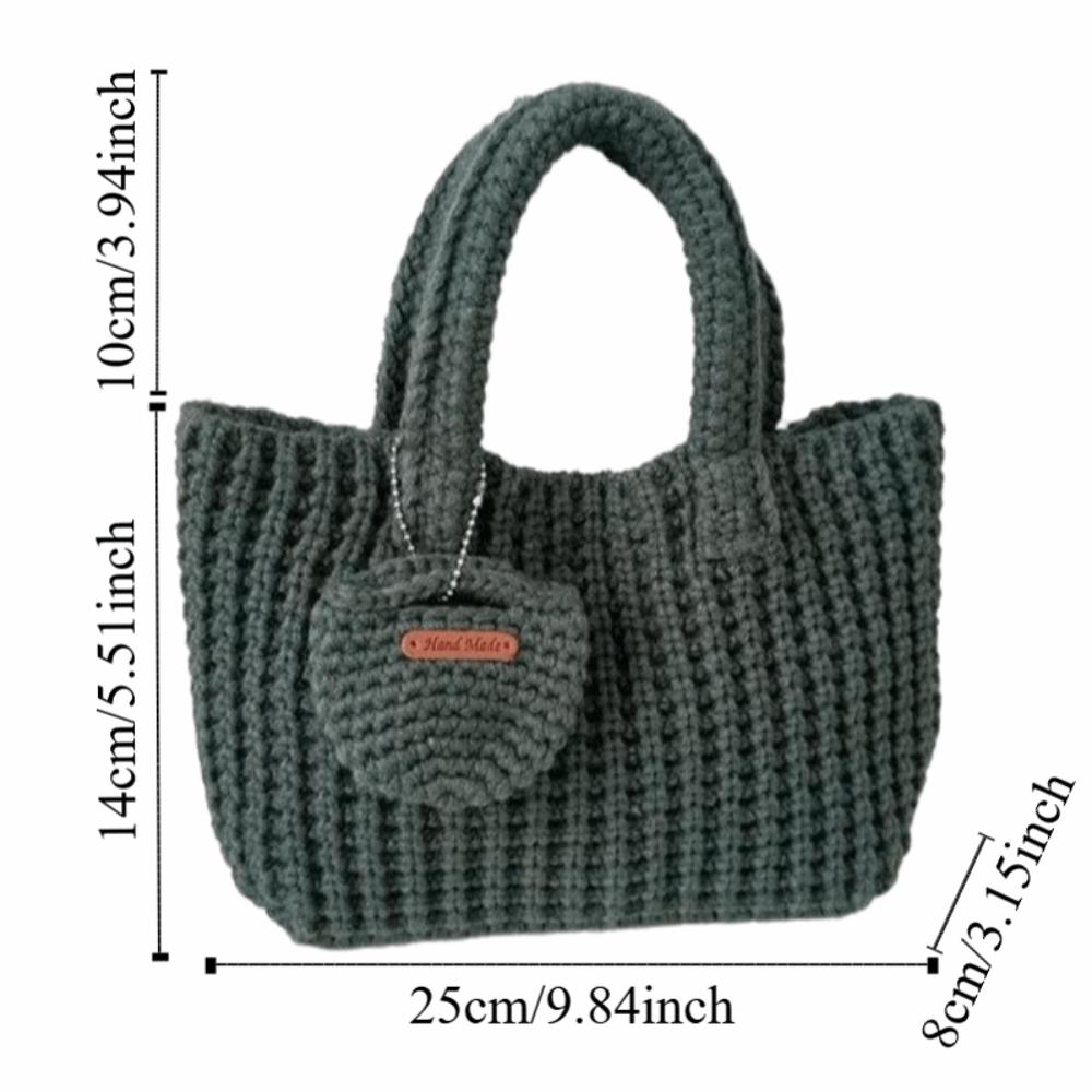 Classic Knitted Handbag Crochet Large Sized Cotton Thread Woven Bag With Small Purse Solid Color Vintage Style Bag Casual Use