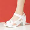 Real Soft Leather Sandals Women Middle-aged and Elderly Mother's Shoes Soft-soled Middle-heeled Thick-heeled Fish Mouth Shoes