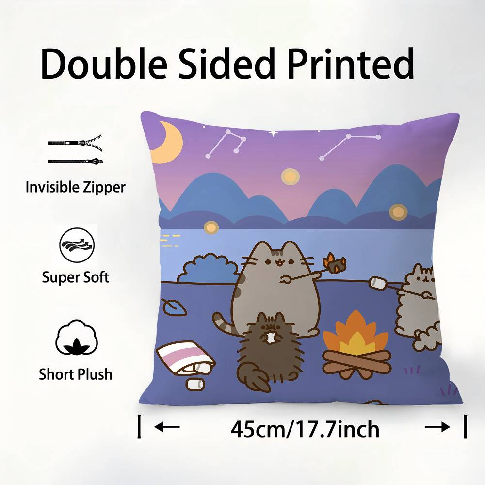 Kawaii P-Pusheen Niedliche Katze Kissenbezug Sofa Dekorativ Zuhause Beidseitiger Druck Kurzer Plüsch Kissenbezug Kissenbezug Weihnachtsgeschenk