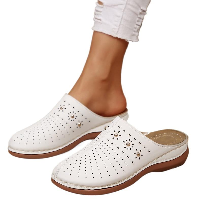 Women Slippers Summer Shoes Woman Split Leather Hollows Sandals Breathable Baotou Slippers Big Size 36-43