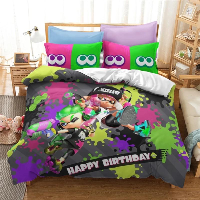 Heißes Spiel Splatoon 2 3D Bettwäscheset Shooting Bunt Bettbezug Set Bettwäsche Twin Full Queen King Kinder Bettzeug Schlafzimmer Dekor