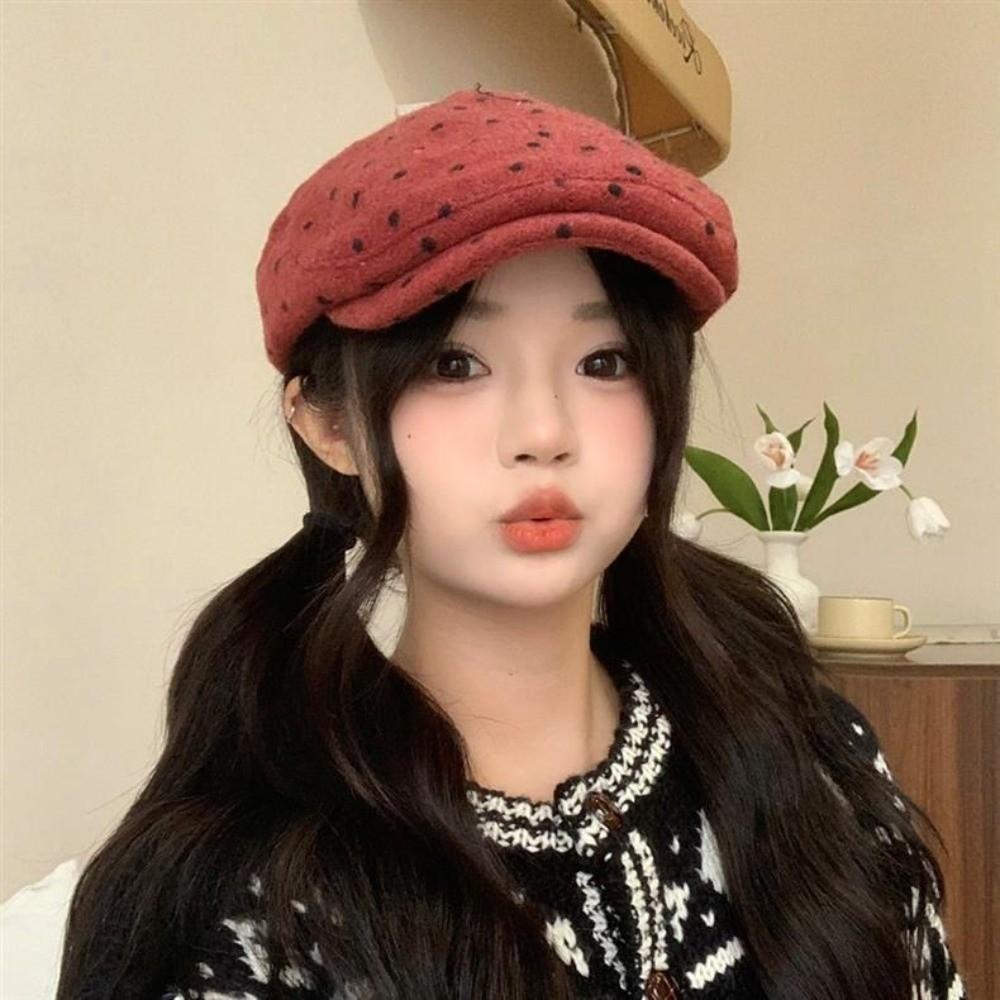 Retro Forward Hat Polka Dot Painter Beret Elegant Newsboy Cap  Autumn Winter Wear