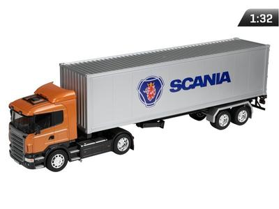 Modell 1:32, SCANIA R470, orange Zugmaschine – silberner Sattelauflieger
