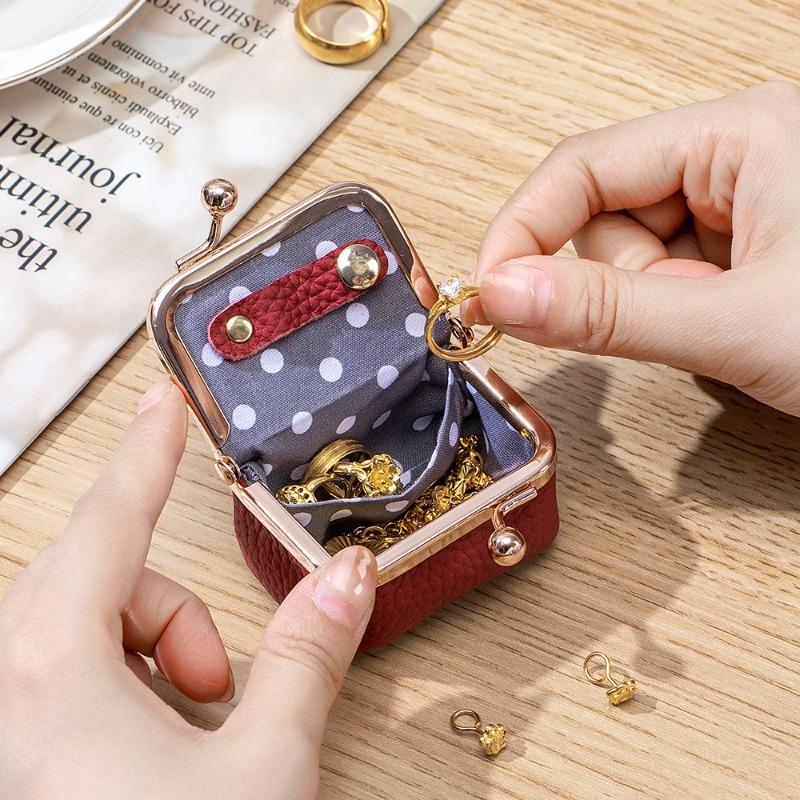New Leather Compact Gold Bag Diamond Ring Jewelry Bag Mini Ring Necklace Earrings Jewelry Box Coin Change Bag