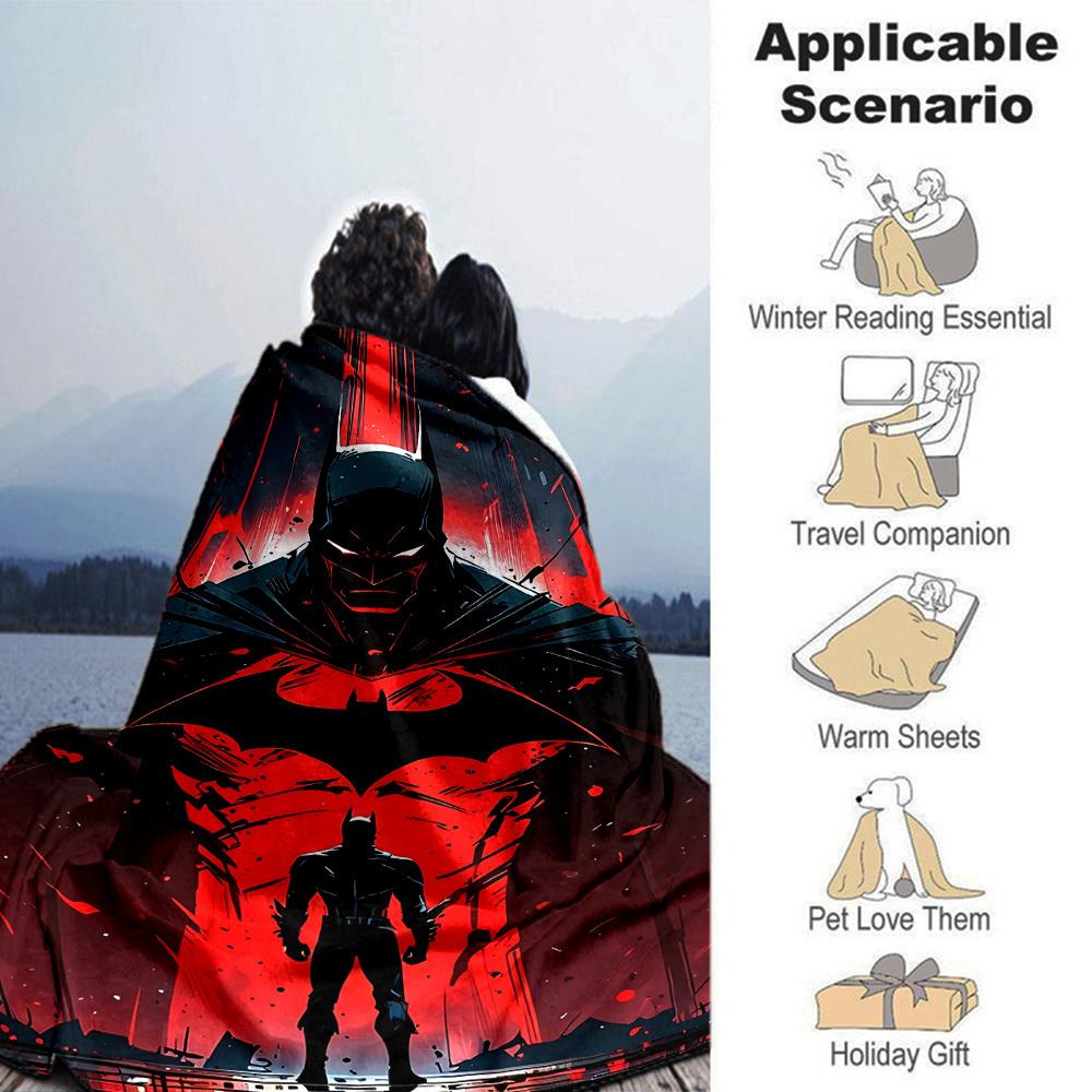 1pc Batman Red Flannel Blanket Soft Warm Throw for Home, Office, Travel, All Season Cozy Bedding Gift, Office