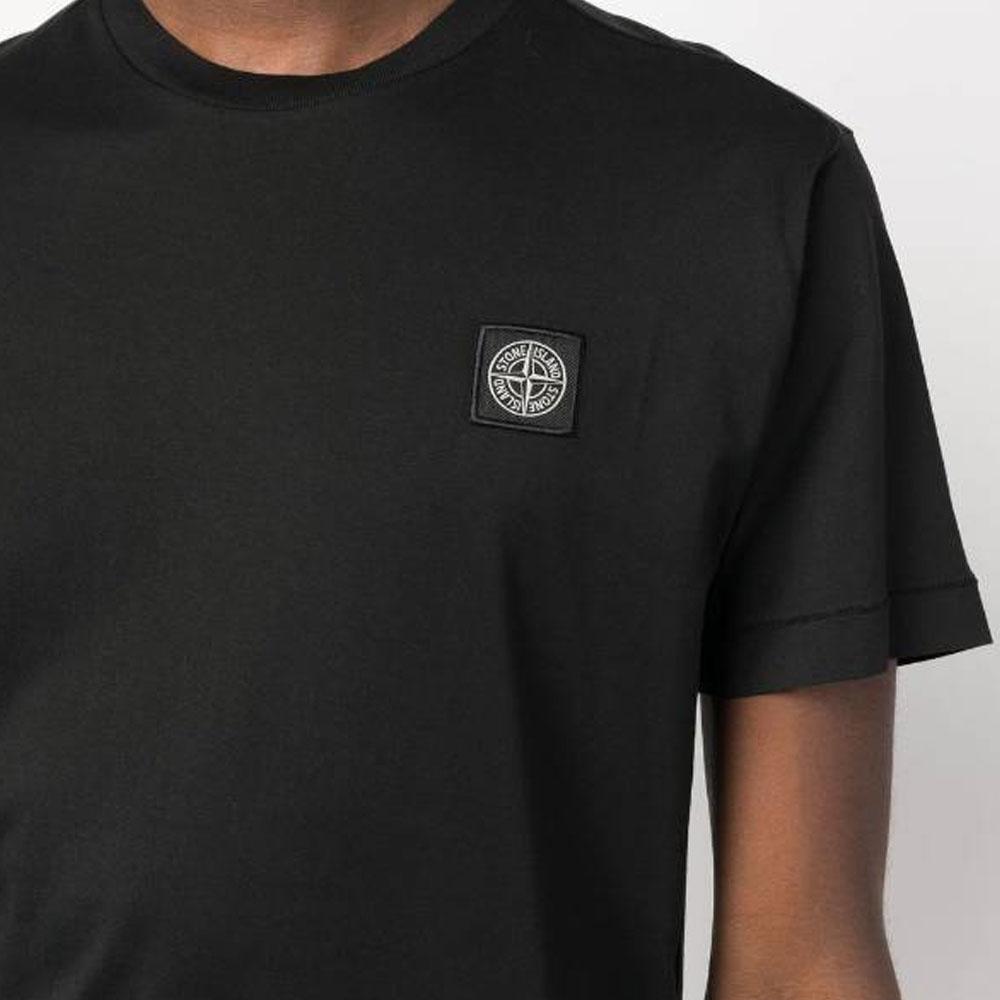 STONE ISLAND Camiseta Masculina Manga Curta Gola Redonda Patch com Logo Liso SS23 Tops Preto 101524113-V0029