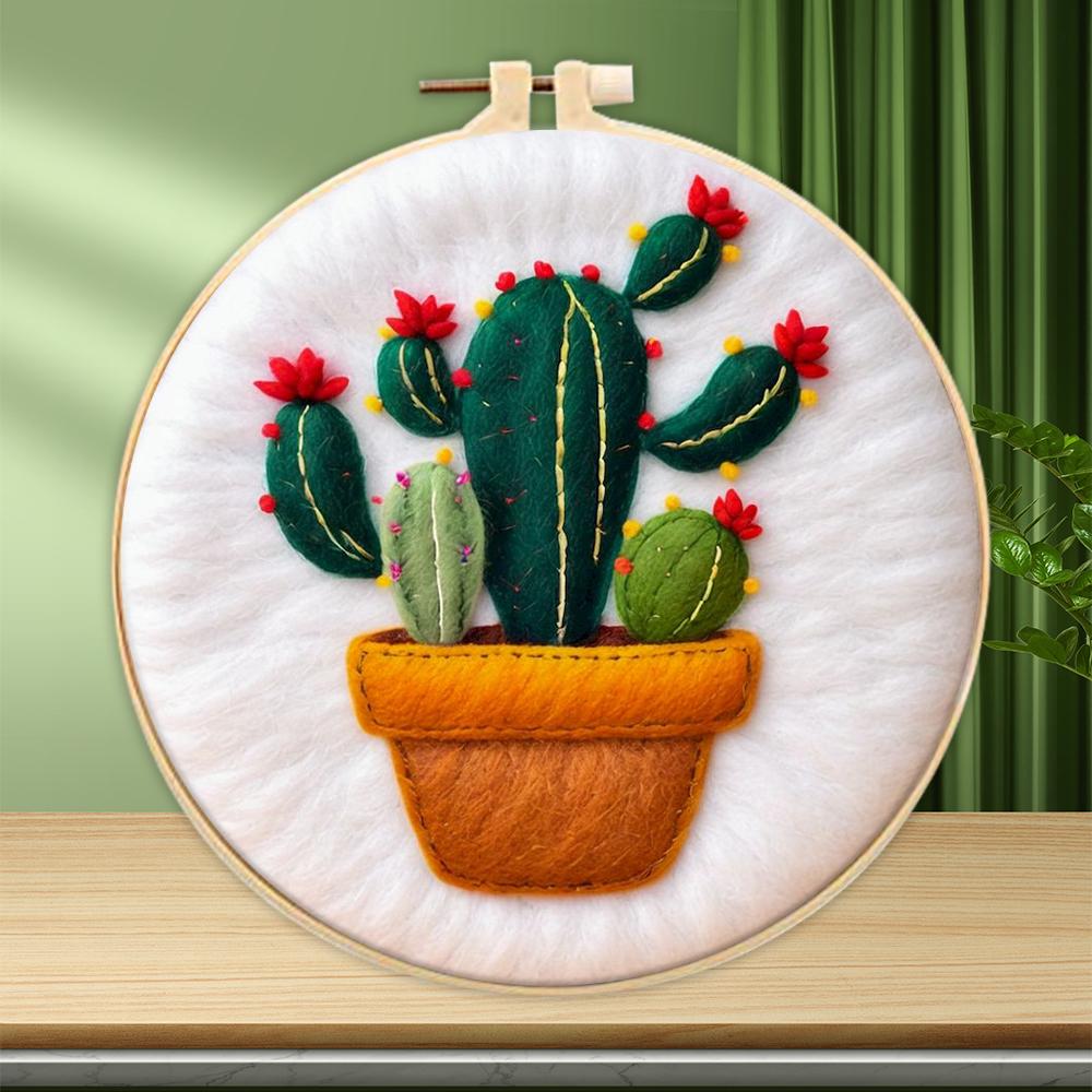 CHENISTORY 20x20cm Frame With Diy Felt Kit Wool Felting Painting Plant Pot Wool Needle Felt Picture Kit Felt Craft Decoration Gi