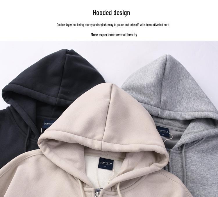 Men's American Heavyweight Velvet Jacket - Fleece Lined, Thick, Warm, Zip-Up, Hooded Sweatshirt for Autumn/Winter