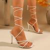2026 Women's White Open-Toe Stiletto Sandals: Summer Cross Strap Thin High Heels with Round Toe
