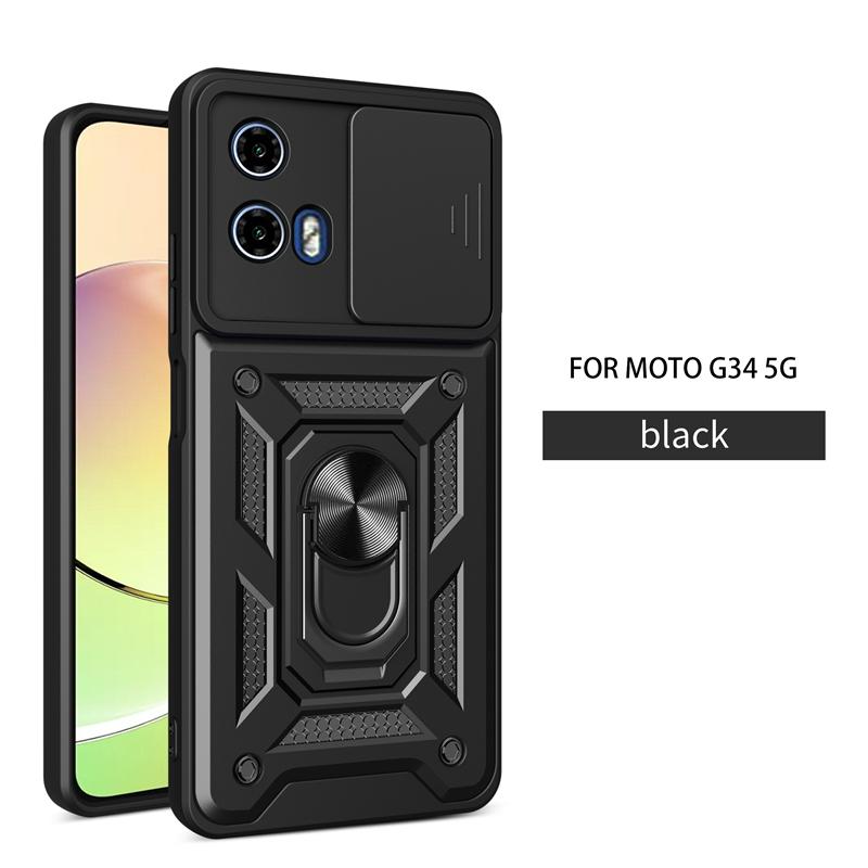 Voor Motorola Moto G34 5G Hoes Armor Magnetische Ring Standaard Telefoonhoesjes Voor Moto G34 G 34 MotoG34 5G Schuif Camera Bescherm Achterkant