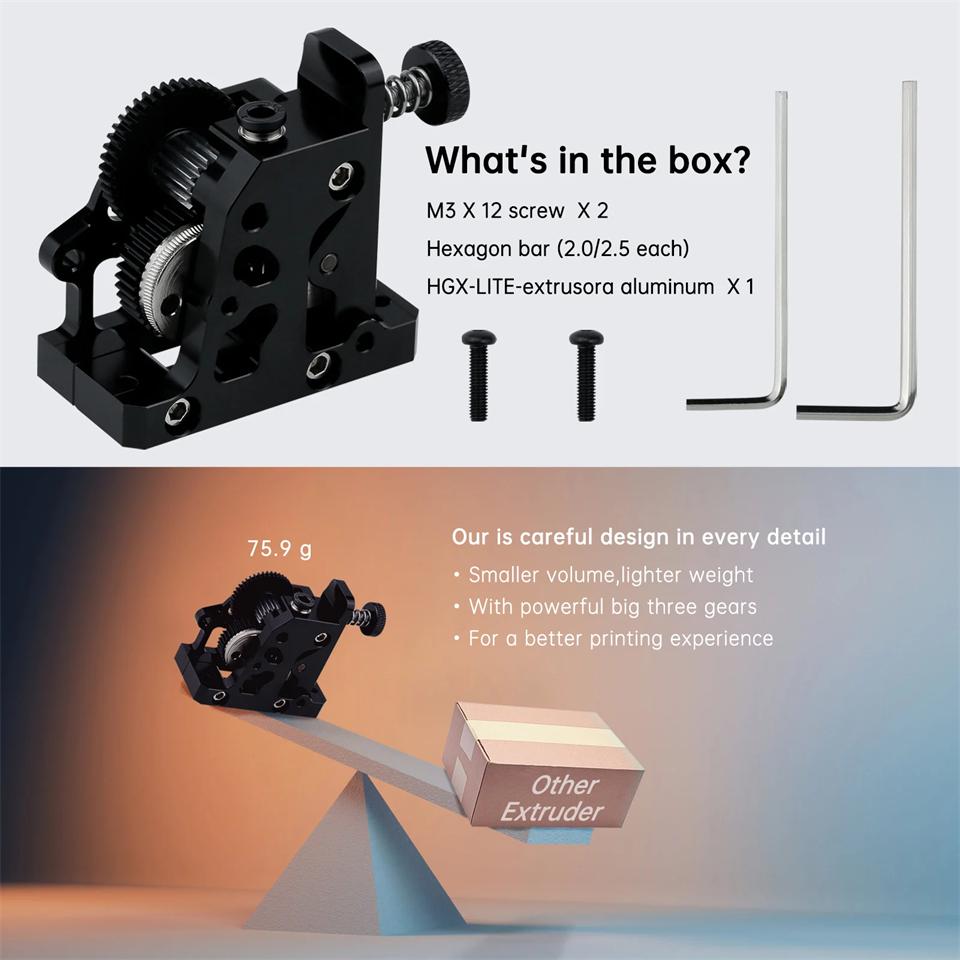 HGX LITE Extruder Dual Gear Extruder Hard Steel Reduction Gear High Speed Motor 3D Printer Parts for CR10 CR 10S Ender3 V2 VORON