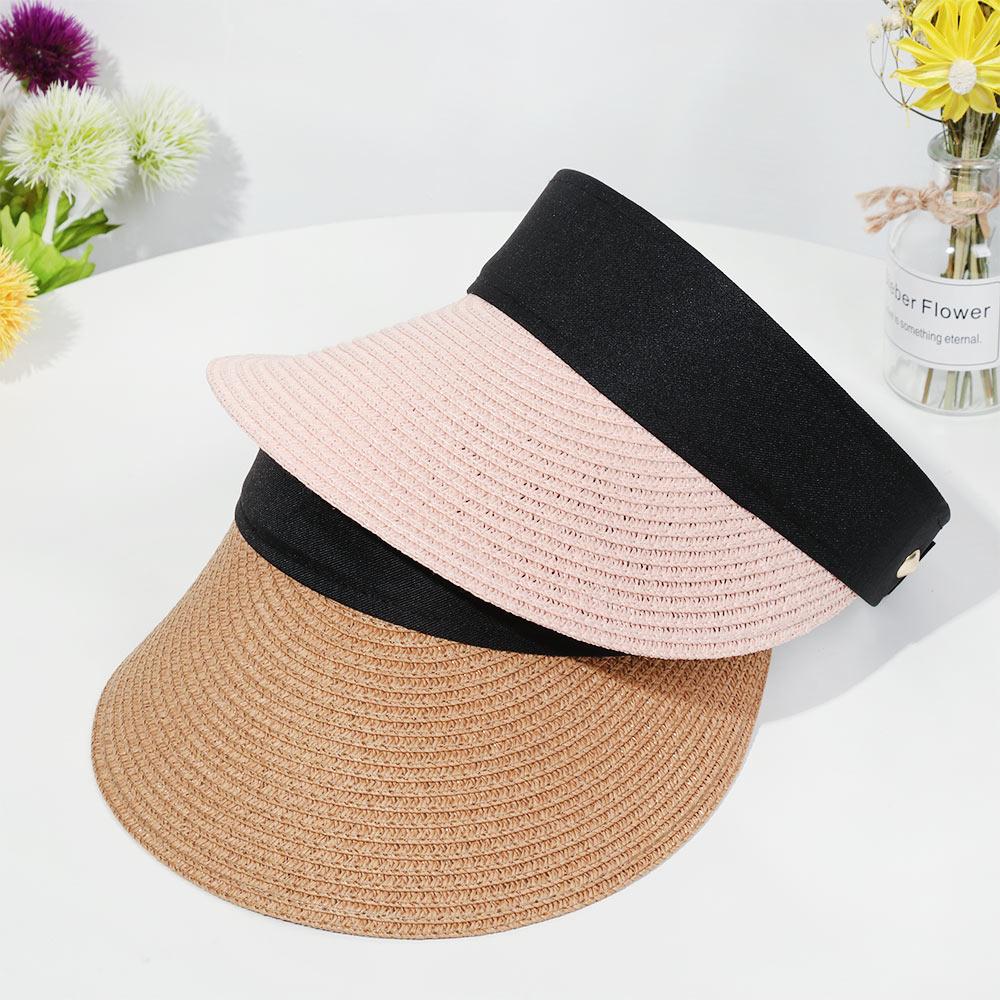 Women Wide Brim Portable Beach Hat Visors Straw Cap Sun Hat