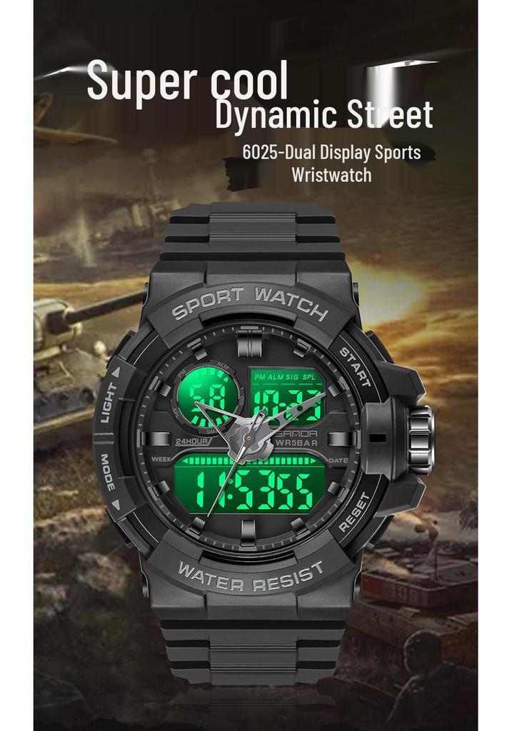 Sanda Trendy Men's Multifunction Waterproof Sports Watch with Large Dial and Dual Movement