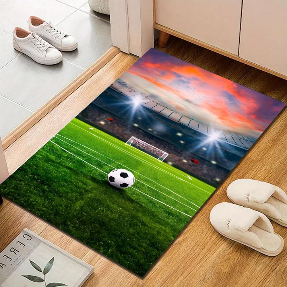 Soccer Stadium with Ball and Goal Patterned Carpet, Suitable As a Non Slip Play Mat for the Living Room and Bedroom Sofa