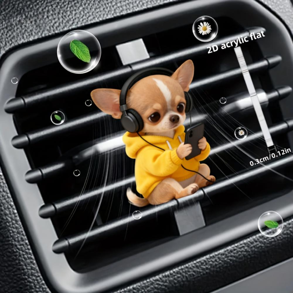 2D flacher gelber Hund Auto-Lüftungsschlitz Clip dekorativer Diffusor (Duftstoffe nicht enthalten), Auto-Innendekoration, Aromatherapie-Clip, ideal als Weihnachtsgeschenk