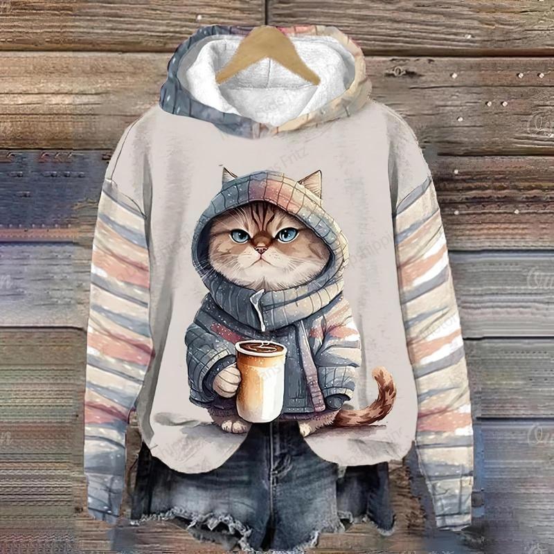 Sweatshirt Drôle Chat Dessin Animé Imprimé 3d Hoodie Homme Femme Mode Sweat à Capuche Oversize Femme Sweat Manteau Nouvel An Vêtements Animaux Hiver