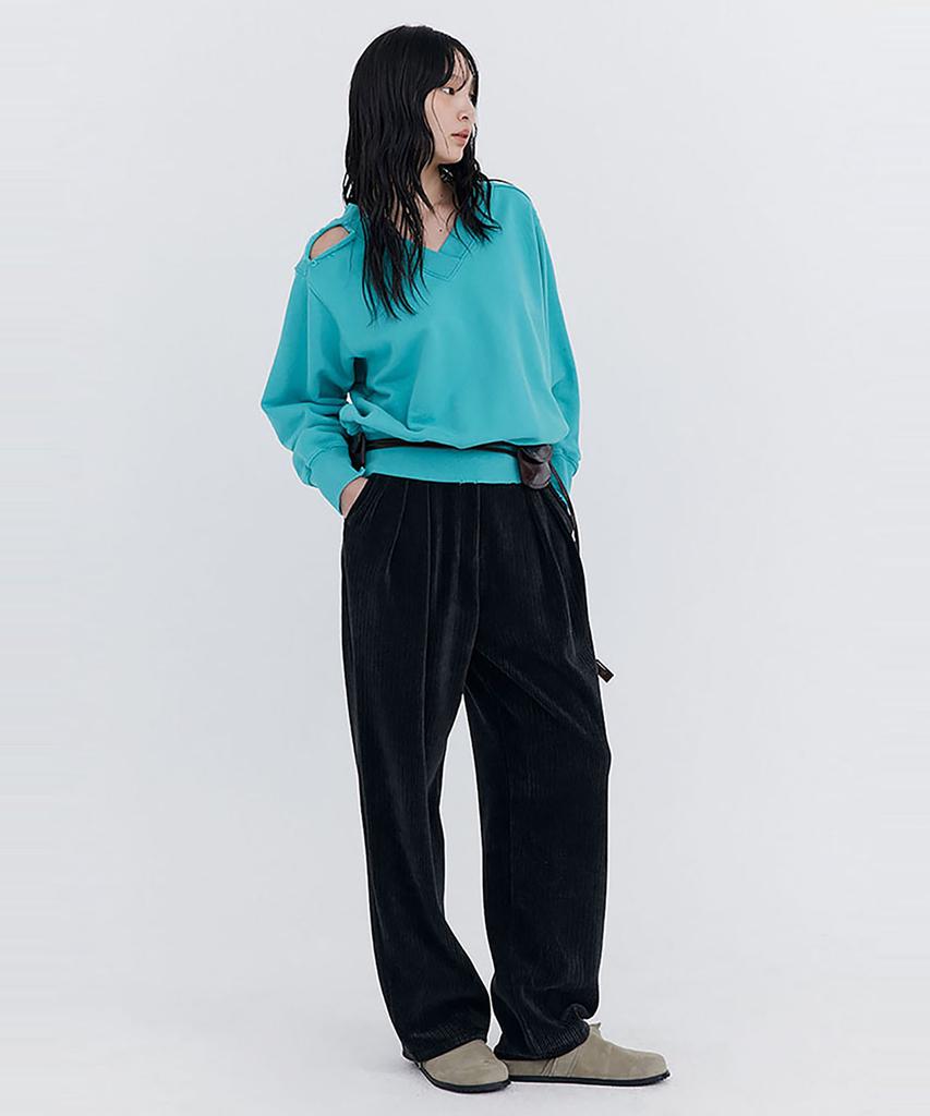 WNDERKAMMER Damage V-Neck Sweatshirt_Mint