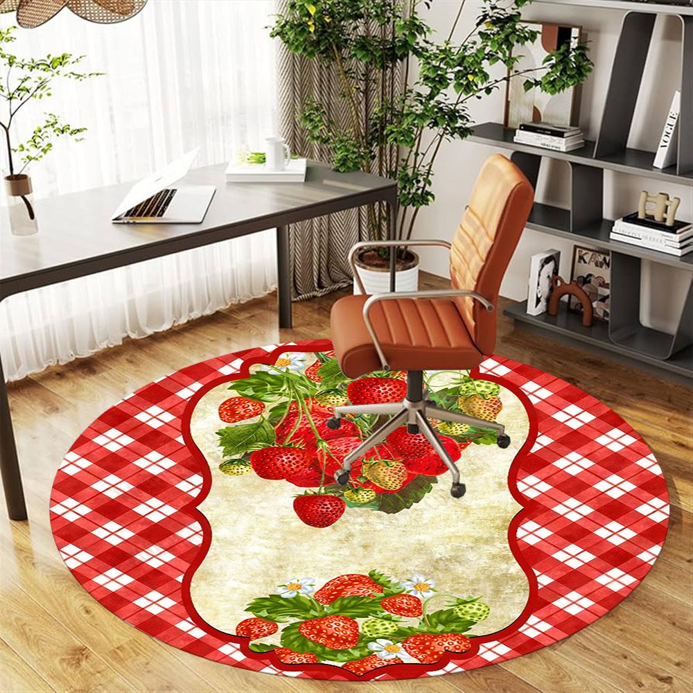 1PC Strawberry Plaid Office Round Area Rug, Under Office Chairs Bedroom Living Room Home Decor,Carpet for Office, -1110252