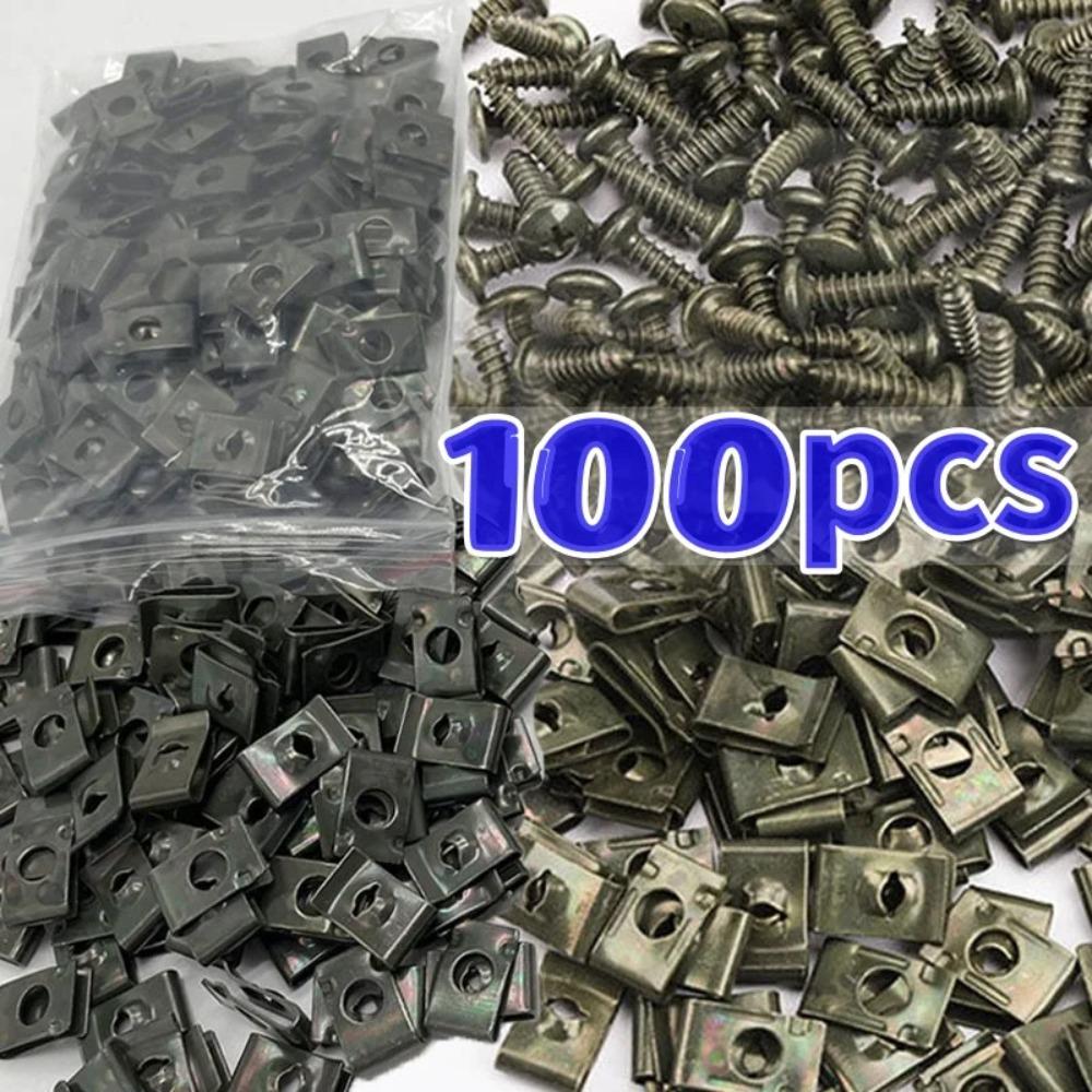 100/50/10pcs U-Type Metal Clips with Screws for Car and Motorcycle Anti-Rust Tapping Fastener Assortment Set Car Screw Base