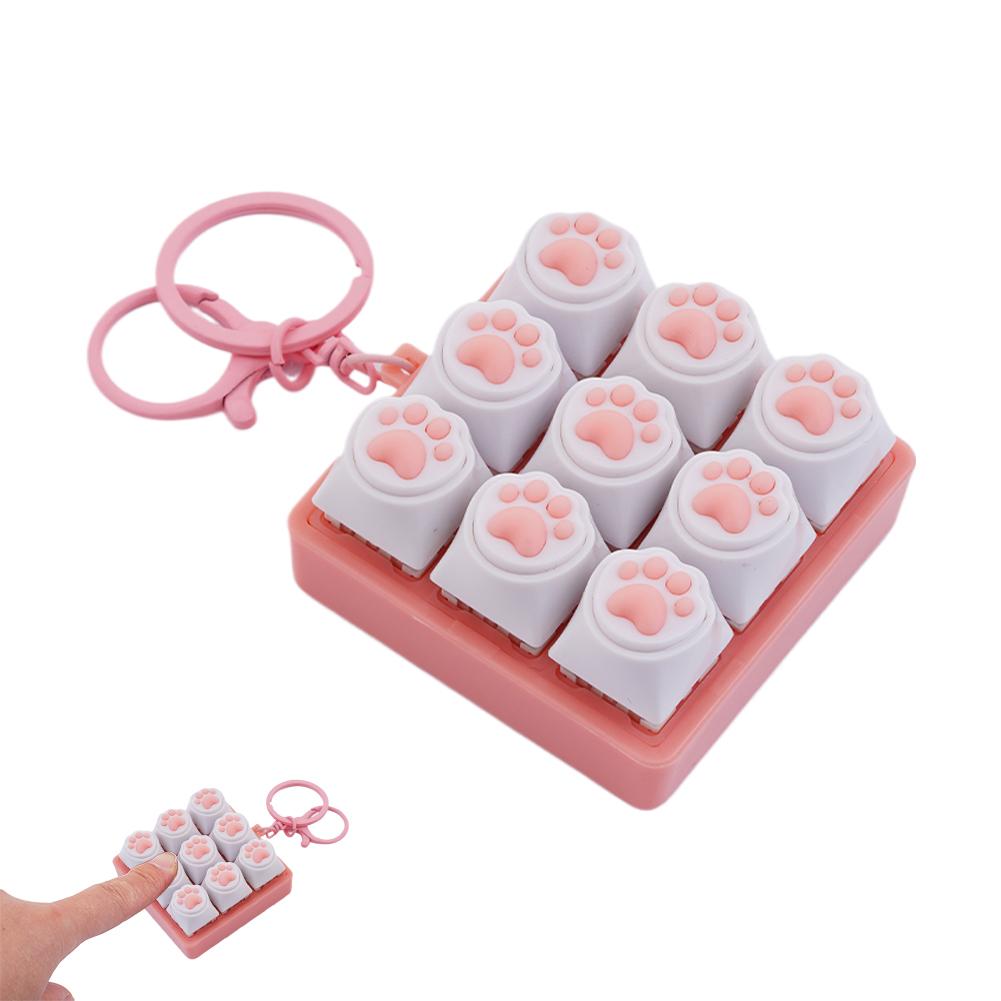 Cute Cat Paw Fidget Keyboard Keychain 9-Key Decompression Button Keychain Toys for Finger Squeeze Stress Relief Sensory Pendant