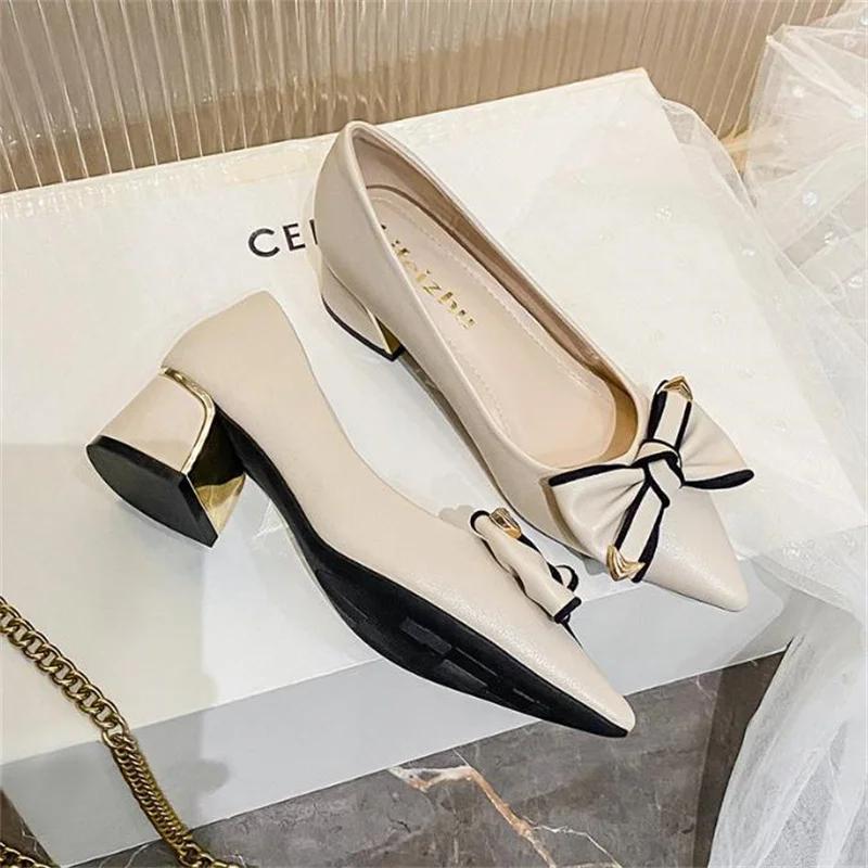 Rhinestone Women High Heels Pointed Toe Thick Heel Single Shoes Party Office Wedding Shoes Large Size 35-43 Women Shoes