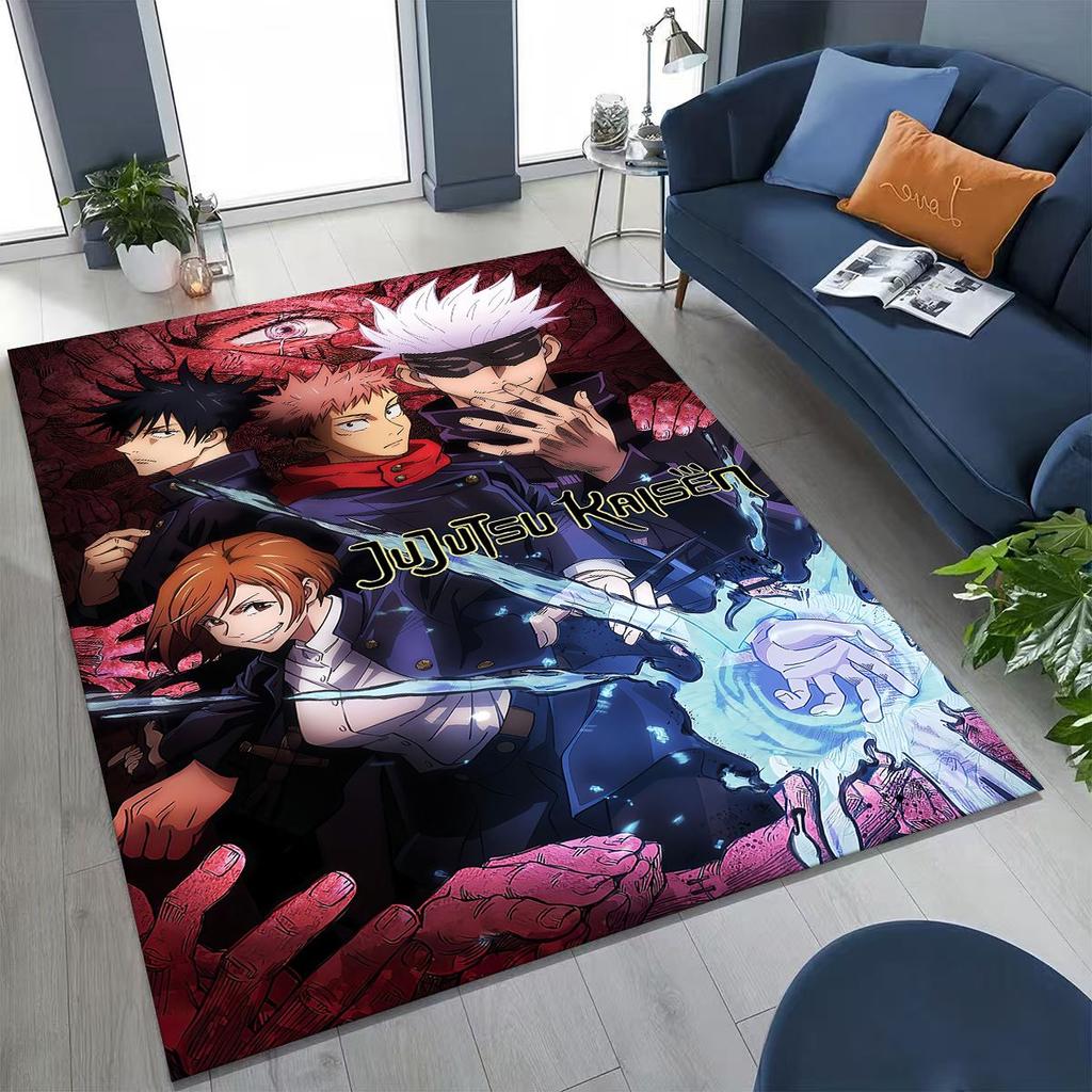 Anime Jujutsu Kaisen Yuji Satoru Cartoon Teppich für Schlafzimmer Wohnzimmer Sofa Zuhause Fußmatte Dekor, Große Kinder Spiel Rutschfeste Bodenmatte