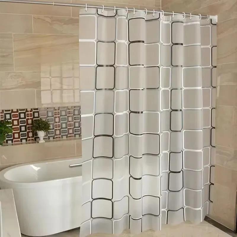 Rideau de douche géométrique à carreaux translucide en PEVA Imperméable Décor de salle de bain style ferme moderne Doublure de douche